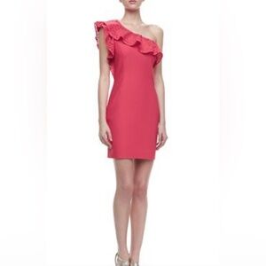 Laundry by Shelli Segal Coral Pink One Shoulder Dress with Cutout Ruffle, size 4